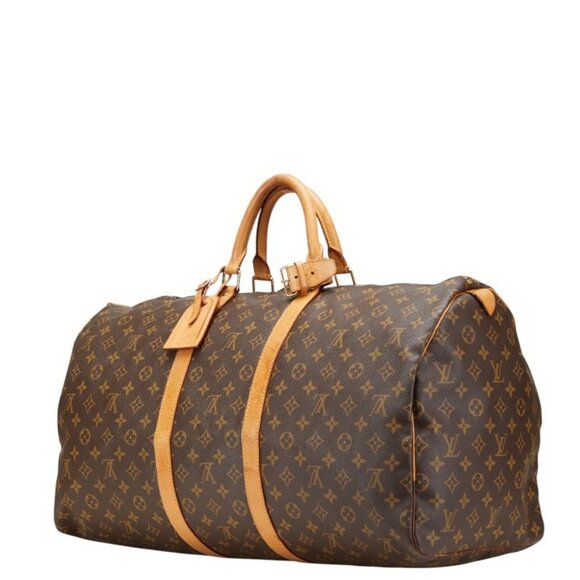 LOUIS VUITTON Brown Monogram Leather Keepall 55 Boston Bag - Picture 2 of 13
